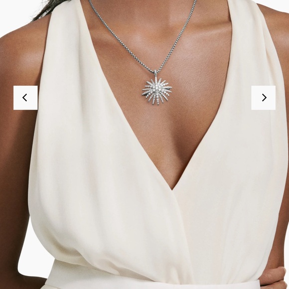 David yurman white gold and diamond large starburst pendant - Picture 2 of 6